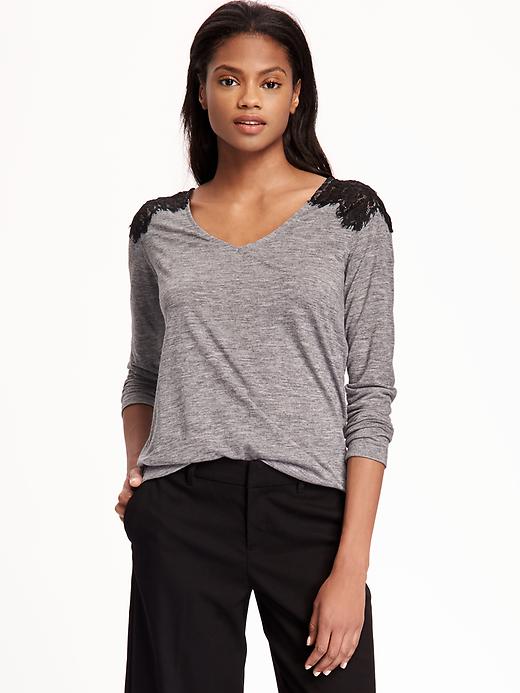 Image number 1 showing, Relaxed Lace Shoulder Top for Women