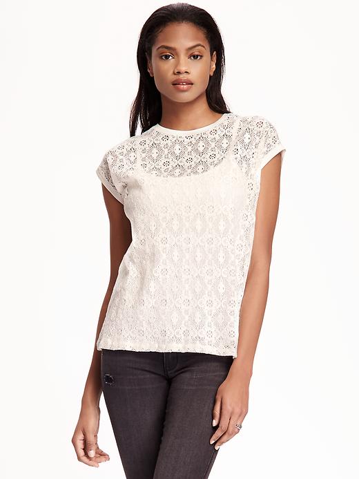 Image number 1 showing, Relaxed Lace-Front Top for Women