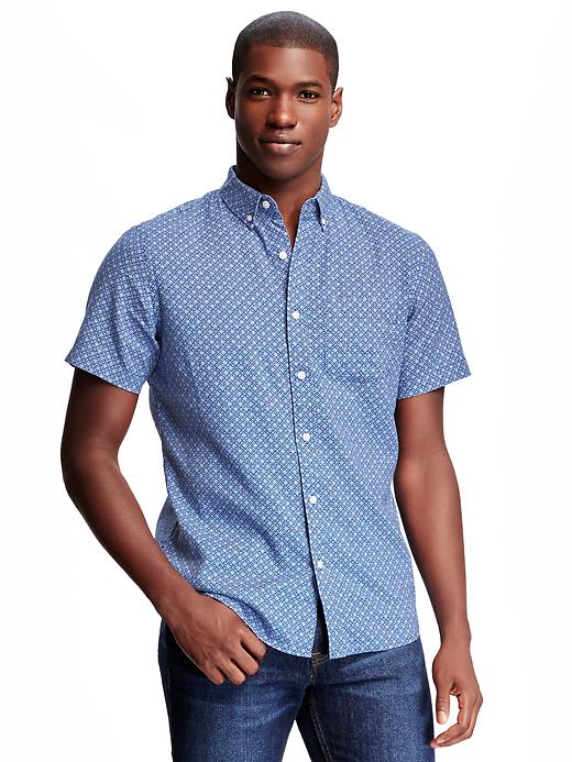 View large product image 1 of 1. Slim-Fit Linen-Blend Printed Shirt for Men