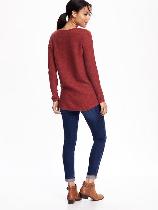 Image number 2 showing, Marled V-Neck Tunic Sweater for Women