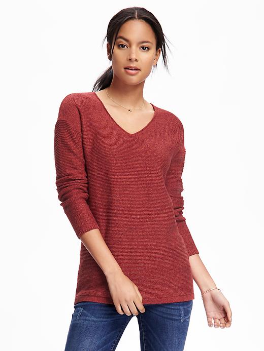 Image number 1 showing, Marled V-Neck Tunic Sweater for Women