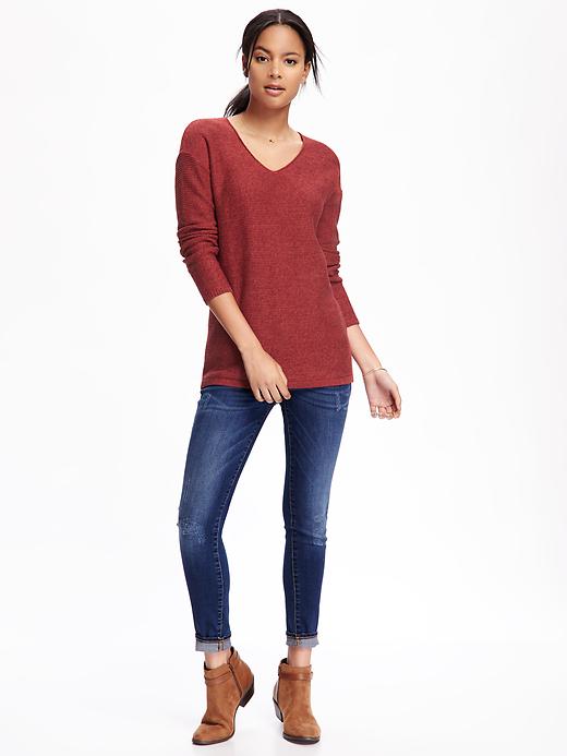 Image number 3 showing, Marled V-Neck Tunic Sweater for Women