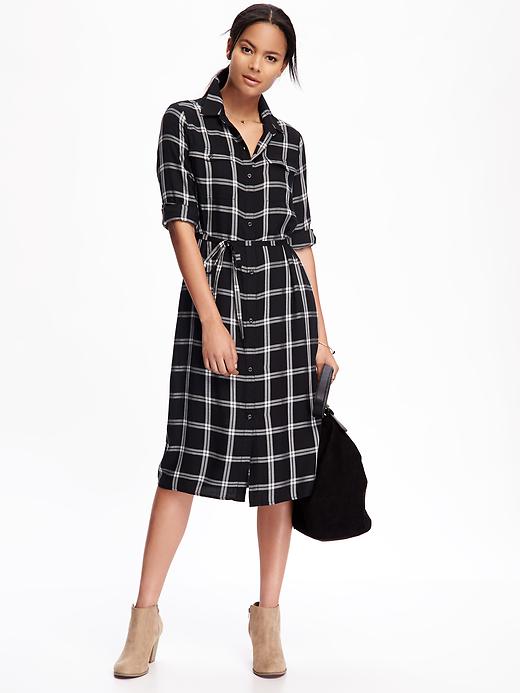View large product image 1 of 1. Plaid Midi Shirt Dress for Women