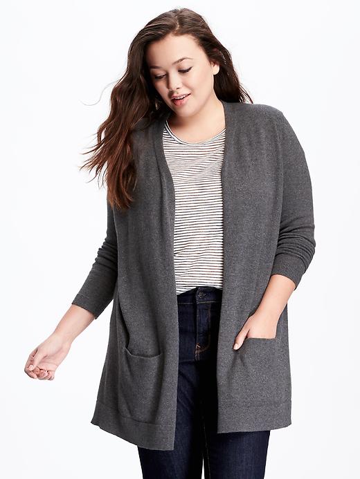Image number 1 showing, Long Open-Front Plus-Size Cardi