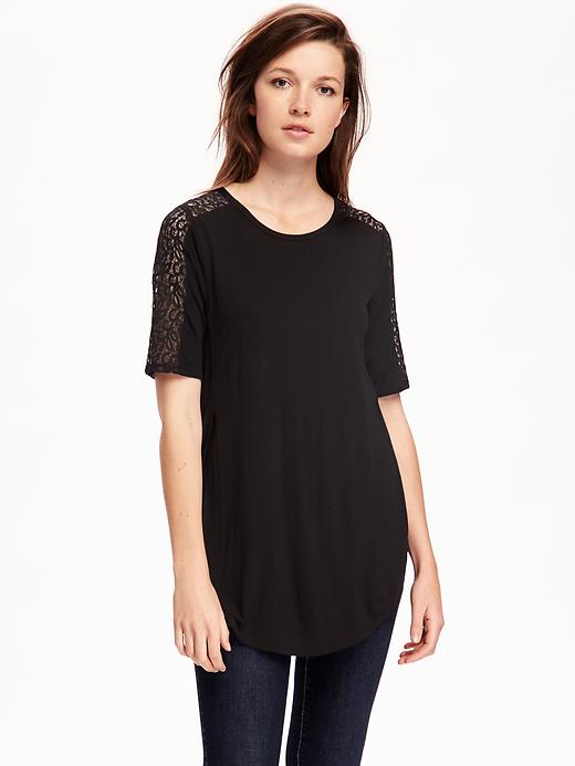 View large product image 1 of 1. Relaxed Lace-Shoulder Tunic for Women