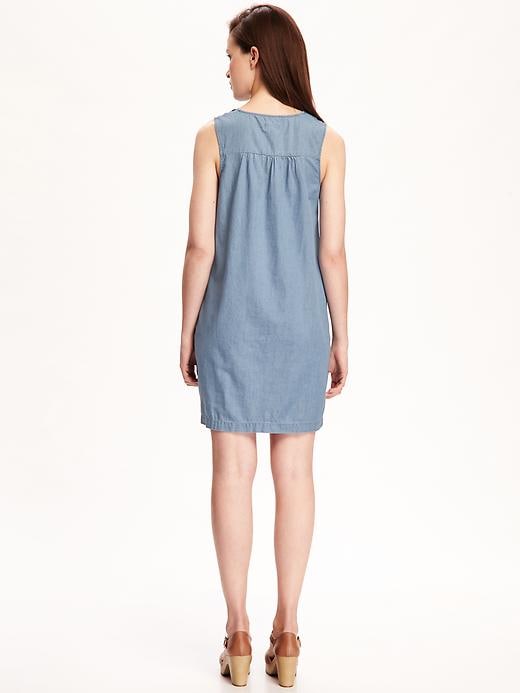 Image number 2 showing, Embroidered Chambray Shift for Women