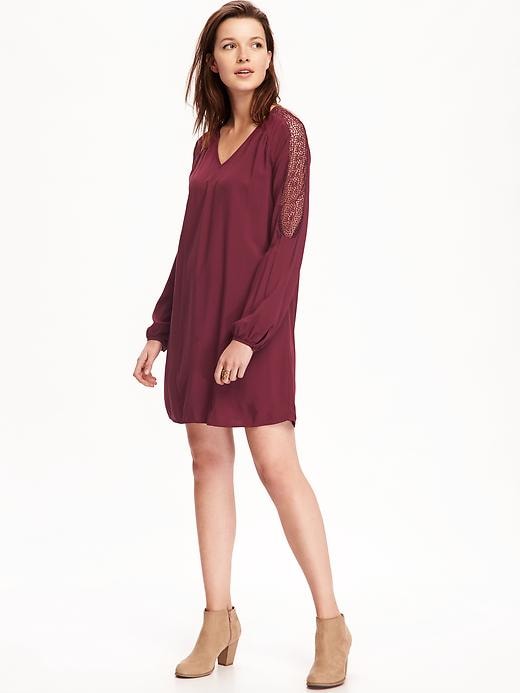View large product image 1 of 1. Lace-Sleeve V-Neck Shift Dress for Women