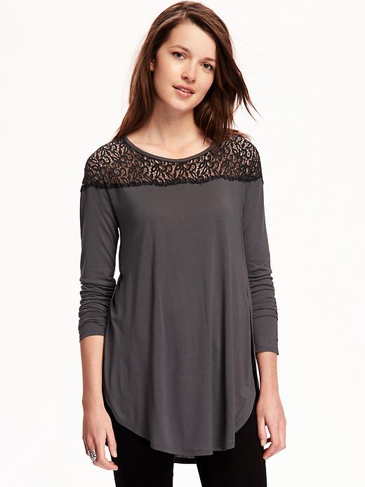 View large product image 1 of 1. Relaxed Tulip-Hem Lace Top for Women