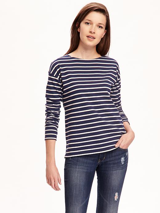 Image number 1 showing, Relaxed Heavy-Knit Boat-Neck Tee for Women