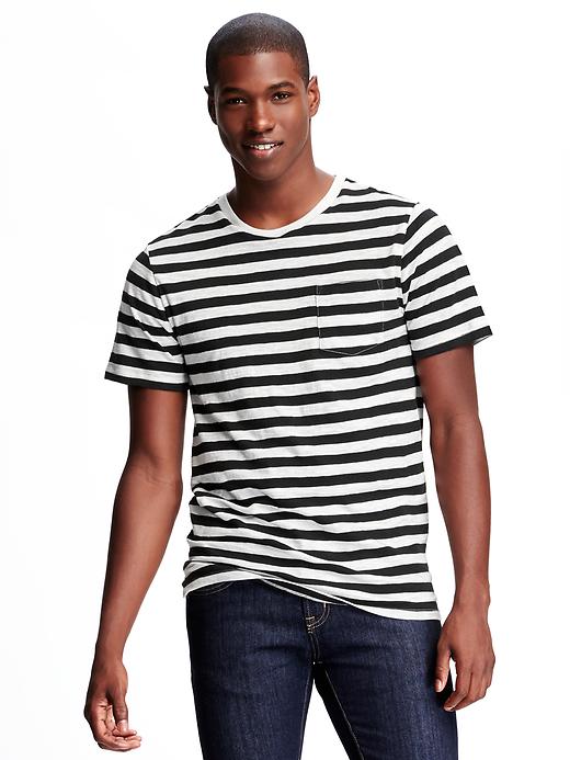 View large product image 1 of 1. Striped Slub-Knit Pocket Tee for Men