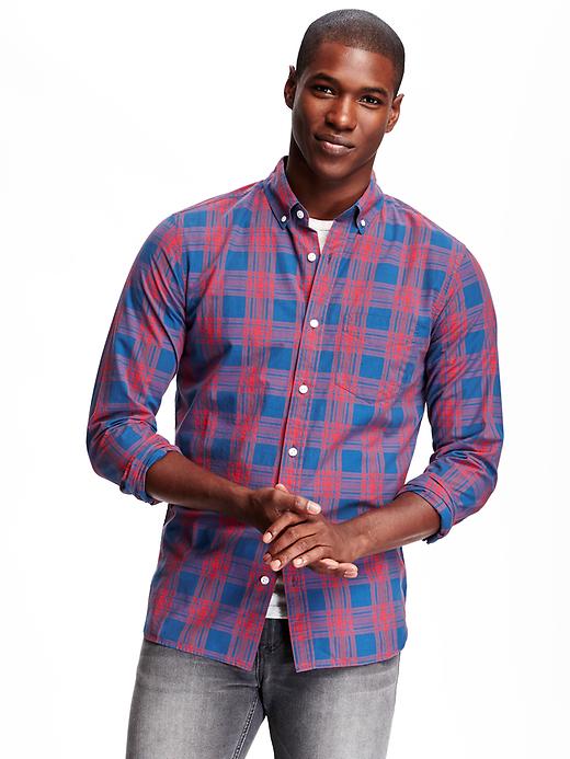 View large product image 1 of 1. Slim-Fit Soft-Wash Plaid Shirt for Men