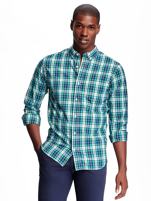 View large product image 1 of 1. Slim-Fit Soft-Wash Plaid Shirt for Men