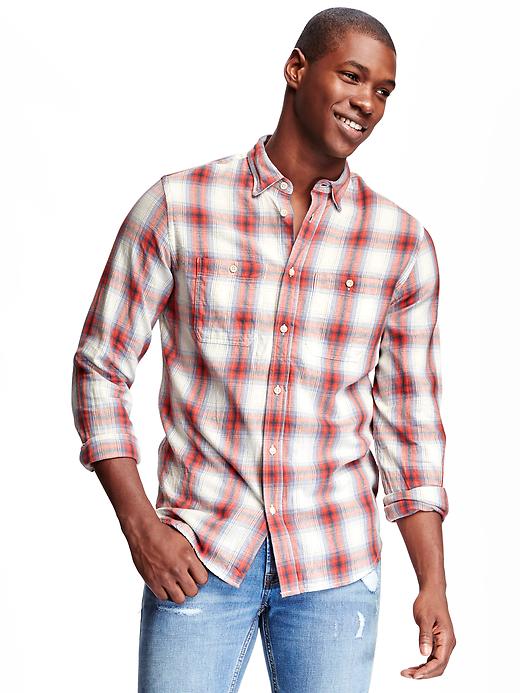 View large product image 1 of 1. Slim-Fit Brushed Twill Plaid Shirt for Men