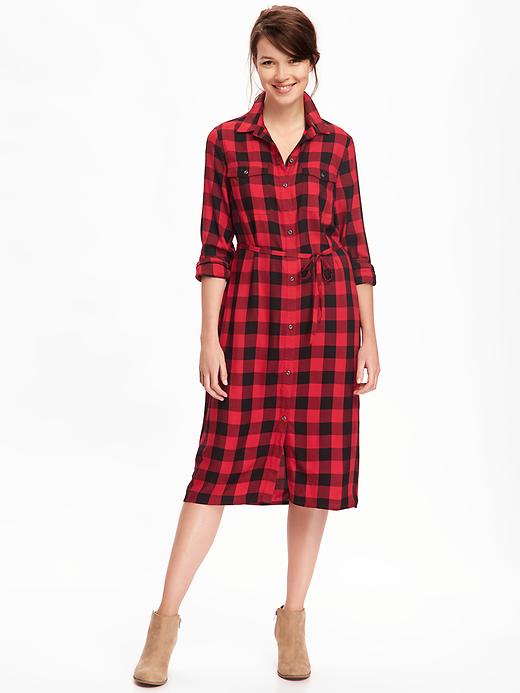 Image number 1 showing, Plaid Midi Shirt Dress for Women