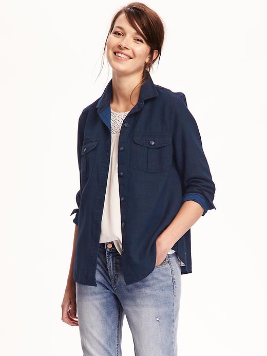 Image number 1 showing, Classic Utility Denim Shirt for Women