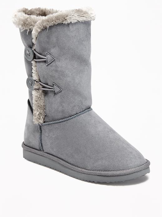 View large product image 1 of 1. Tall Cozy Side-Button Boots for Girls