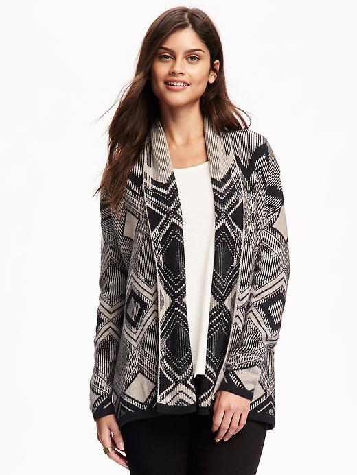 Image number 1 showing, Patterned Shawl-Collar Open-Front Cardi for Women