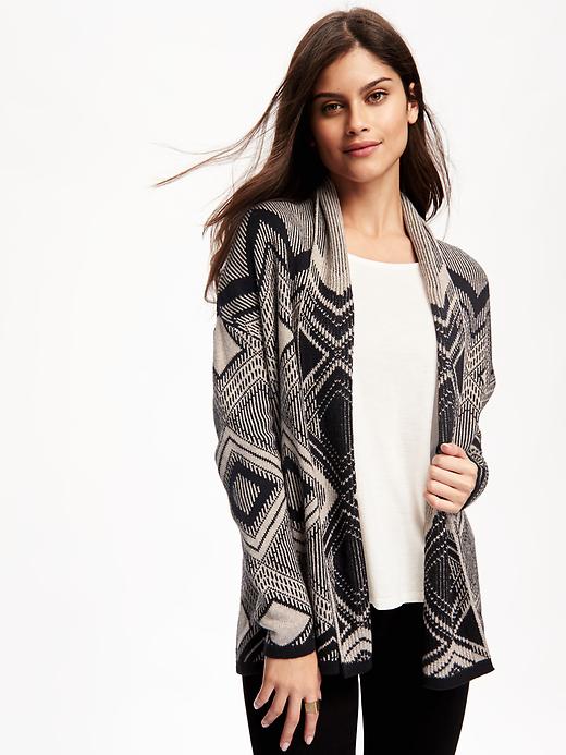 Image number 4 showing, Patterned Shawl-Collar Open-Front Cardi for Women
