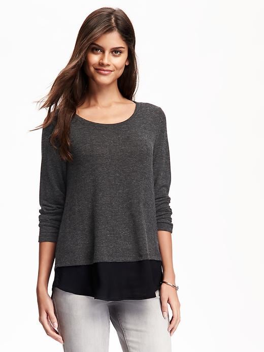 View large product image 1 of 1. Relaxed Chiffon-Hem Sweater-Knit Top for Women