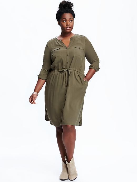 View large product image 1 of 1. Drapey Plus-Size Shirt Dress