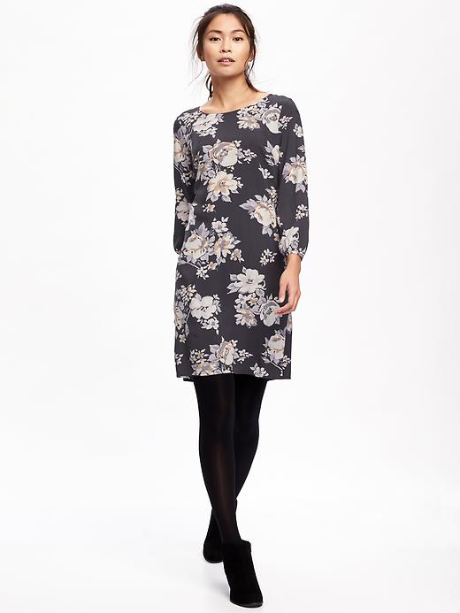 View large product image 1 of 2. Printed Crepe Shift Dress for Women