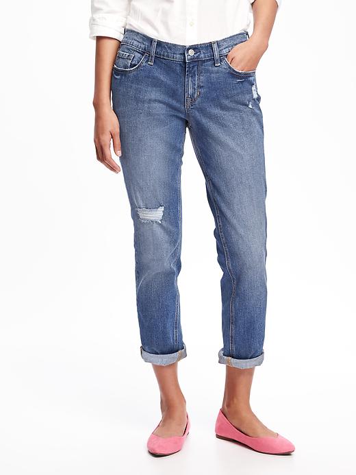 View large product image 1 of 3. Mid-Rise Boyfriend Straight Jeans for Women