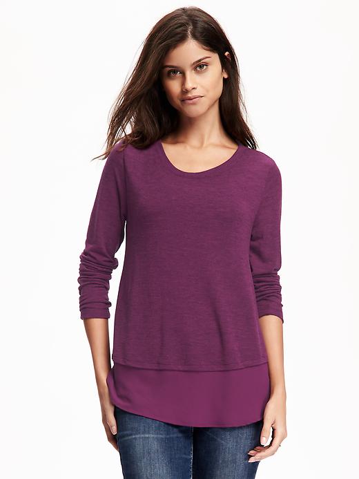 Image number 1 showing, Relaxed Chiffon-Hem Sweater-Knit Top for Women