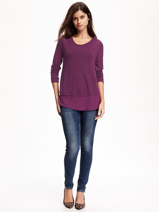 Image number 3 showing, Relaxed Chiffon-Hem Sweater-Knit Top for Women