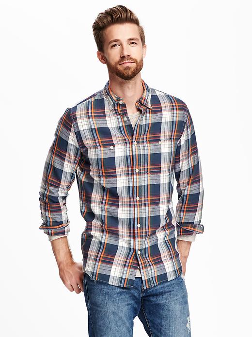 View large product image 1 of 1. Slim-Fit Brushed Twill Plaid Shirt for Men