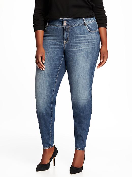 View large product image 1 of 1. Mid-Rise Plus-Size Built-In Sculpt Skinny Rockstar Jeans