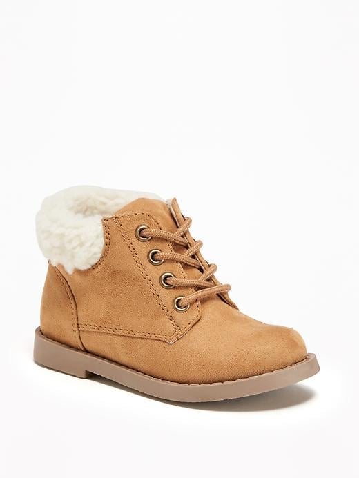 View large product image 1 of 4. Sueded Sherpa-Trim Boots For Toddler Boys
