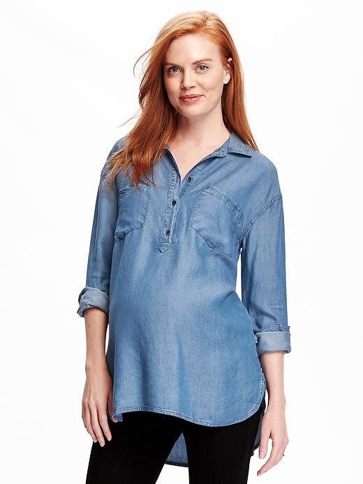 Image number 1 showing, Maternity Chambray Pocket Pullover