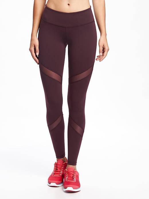 View large product image 1 of 1. Mid-Rise Mesh-Panel Compression Leggings for Women
