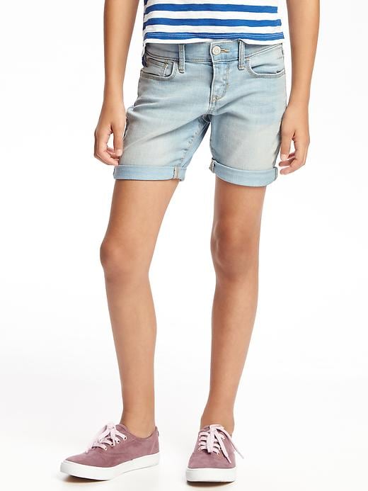 View large product image 1 of 2. Light-Wash Midi Jean Shorts for Girls