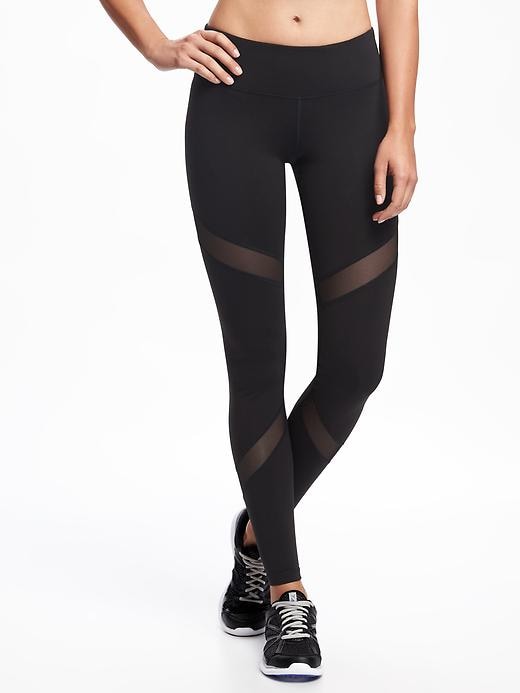View large product image 1 of 3. Mid-Rise Mesh-Panel Compression Leggings for Women