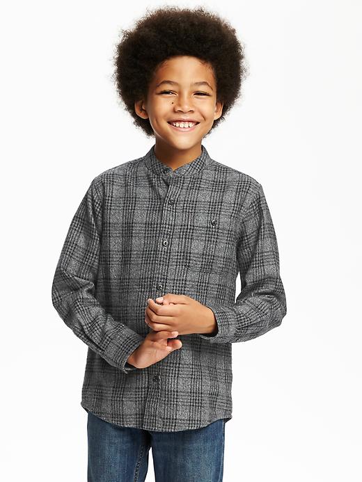 View large product image 1 of 2. Banded-Collar Plaid Flannel Shirt For Boys