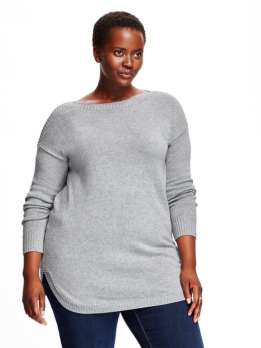 View large product image 1 of 1. Boat-Neck Plus-Size Tunic Sweater