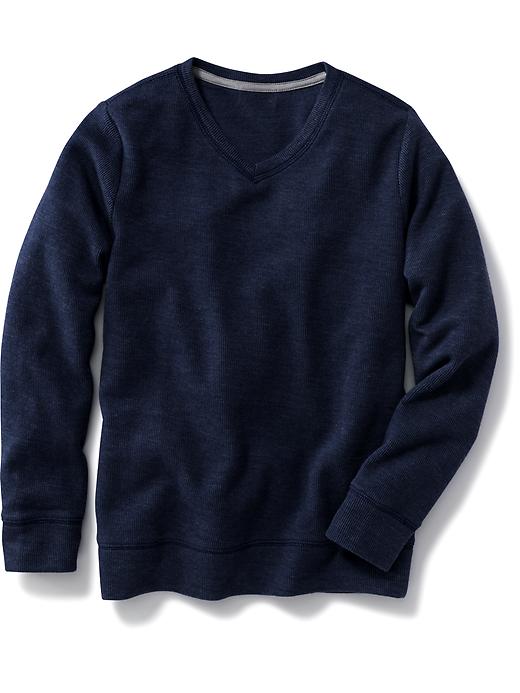 View large product image 1 of 1. French-Rib V-Neck Solid Sweater for Boys