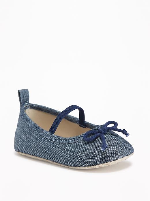 Image number 1 showing, Chambray Bow-Tie Ballet Flats for Baby