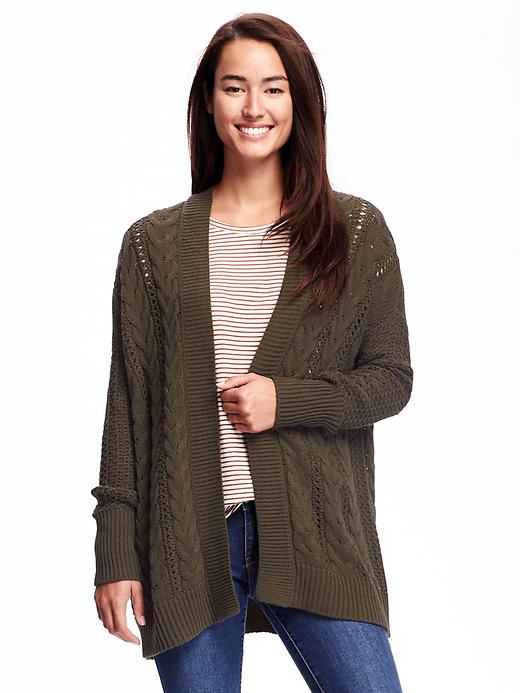View large product image 1 of 1. Cable-Knit Open-Front Cardi for Women