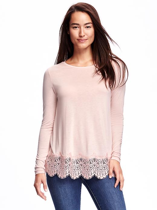 Image number 1 showing, Relaxed Lace-Trim Top for Women