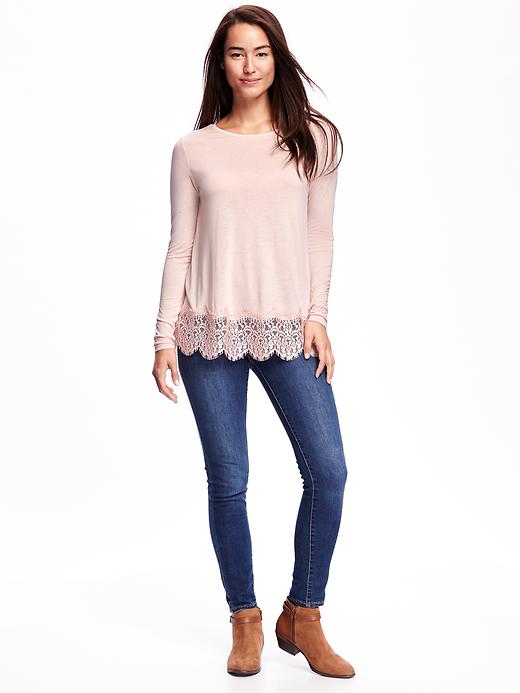 Image number 3 showing, Relaxed Lace-Trim Top for Women