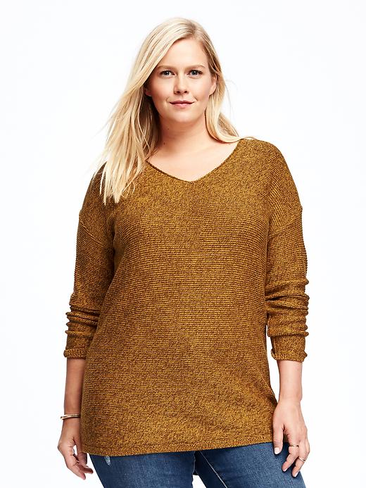 Image number 1 showing, Relaxed Plus-Size Textured V-Neck Sweater