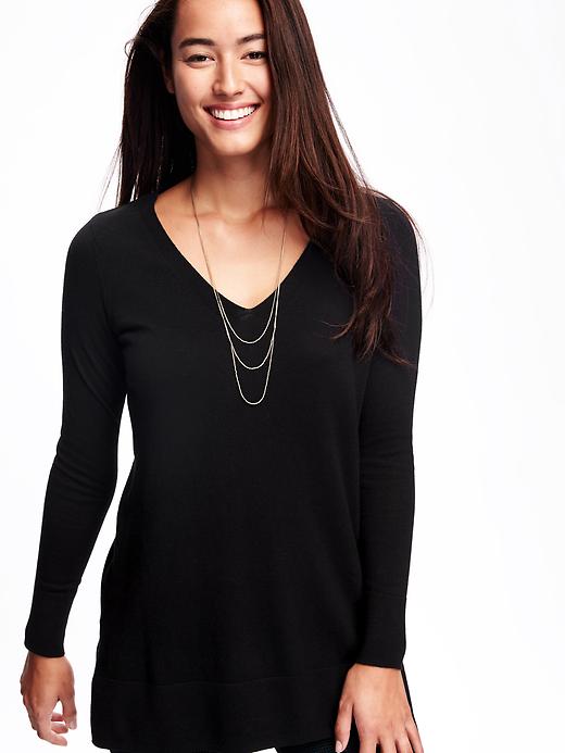 Image number 4 showing, Relaxed V-Neck Tunic Sweater for Women