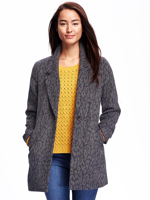 Image number 1 showing, Animal-Patterned Wool-Blend Coat for Women