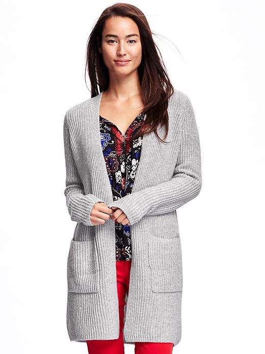 Image number 1 showing, Relaxed Open-Front Shaker-Stitch Cardi for Women