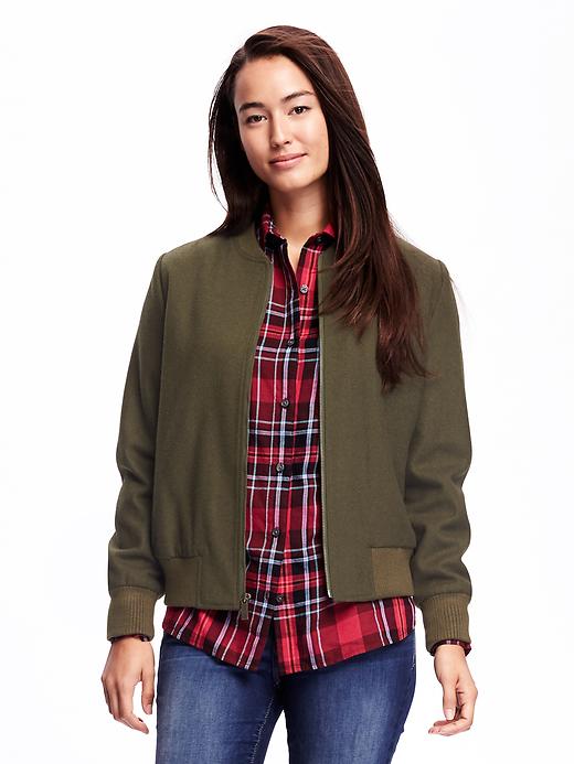 View large product image 1 of 1. Wool-Blend Bomber Jacket for Women