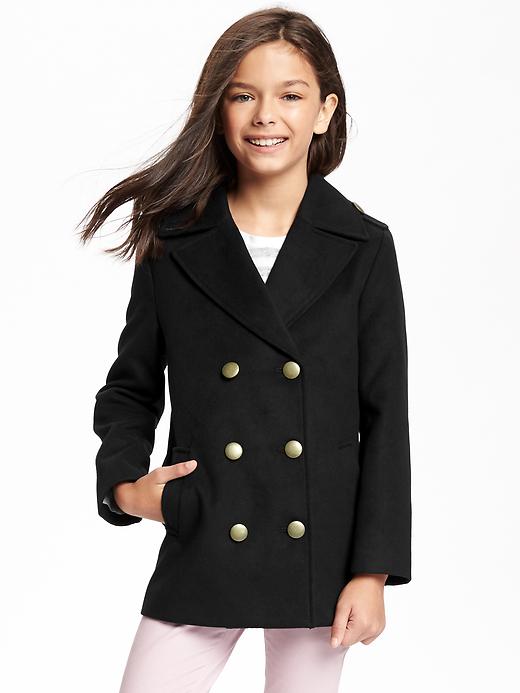 View large product image 1 of 2. Brushed Military-Style Peacoat for Girls