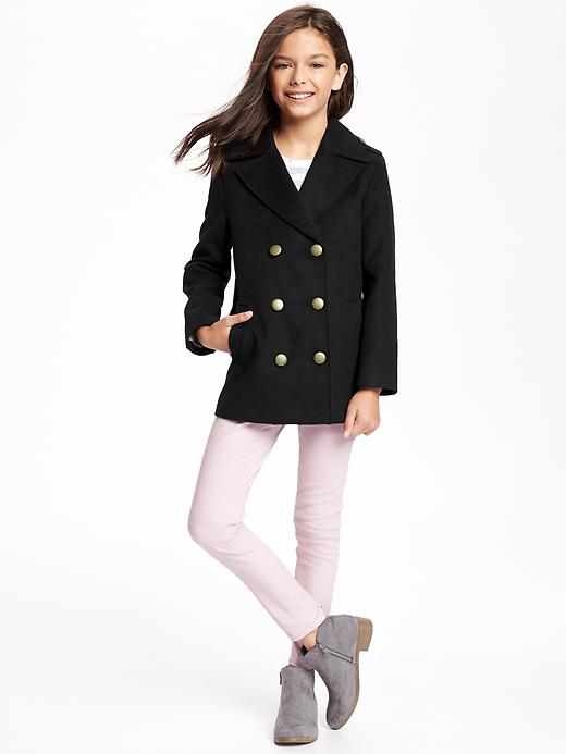 View large product image 2 of 2. Brushed Military-Style Peacoat for Girls