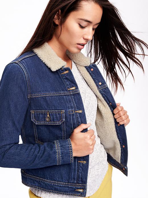 Image number 4 showing, Classic Sherpa-Lined Denim Jacket for Women